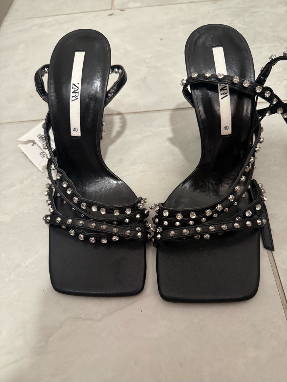 Zara Black Studded Strappy Heels